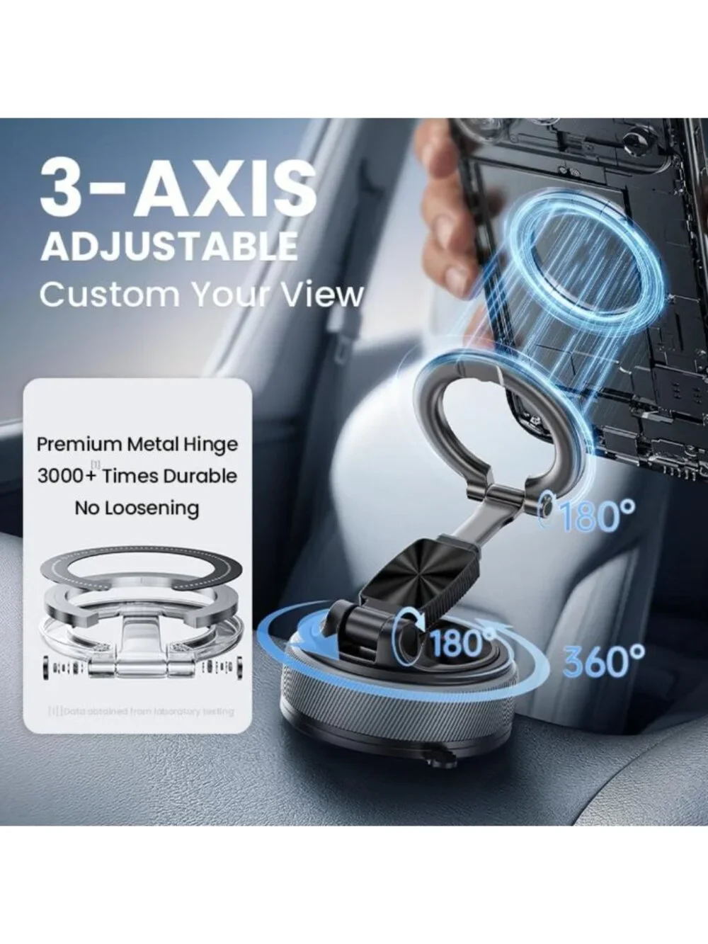 2-in-1 Magnetic Car Phone Holder with Suction Mount & 360° Adjustable Stand